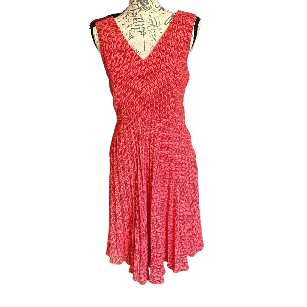 Banana Republic Womens Geometric Vneck Pleated Knee Length A-Line Dress Size 4